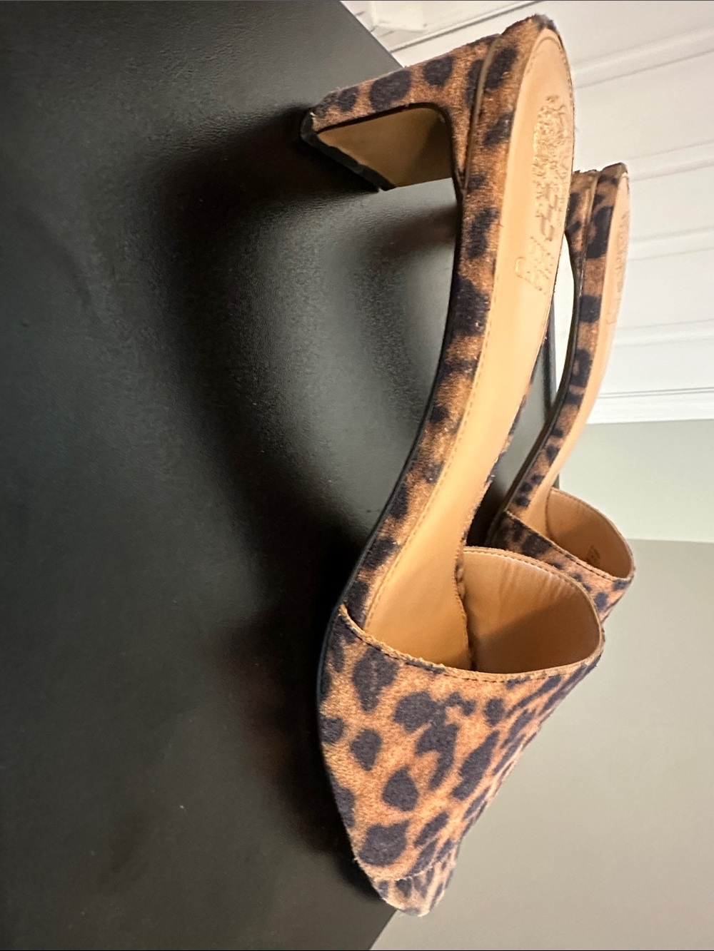 Vince Camuto Leopard Print Slide Mules - Tan & Black - Picture 2 of 5
